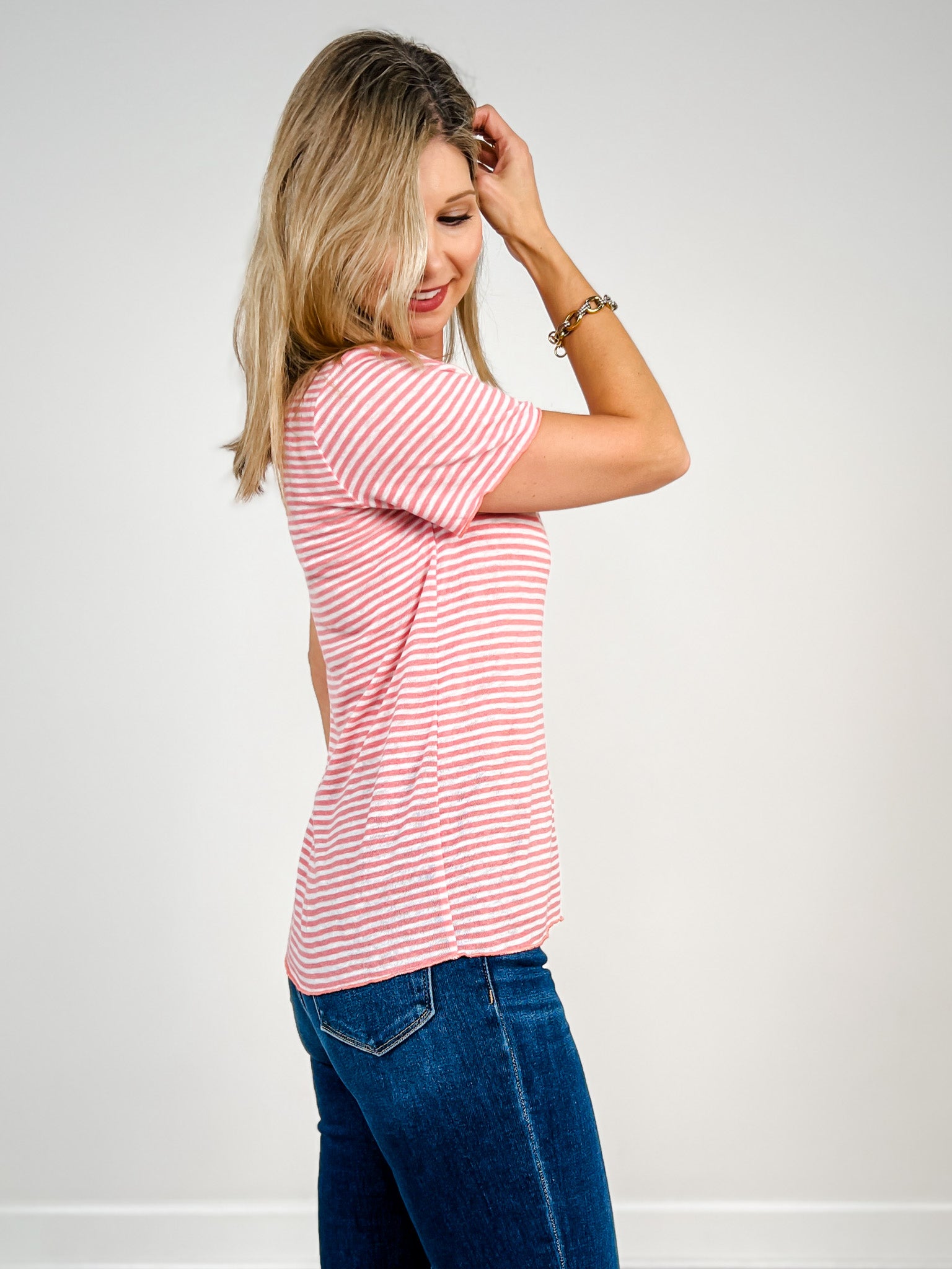 Slub Stripe Scoop Neck Tee