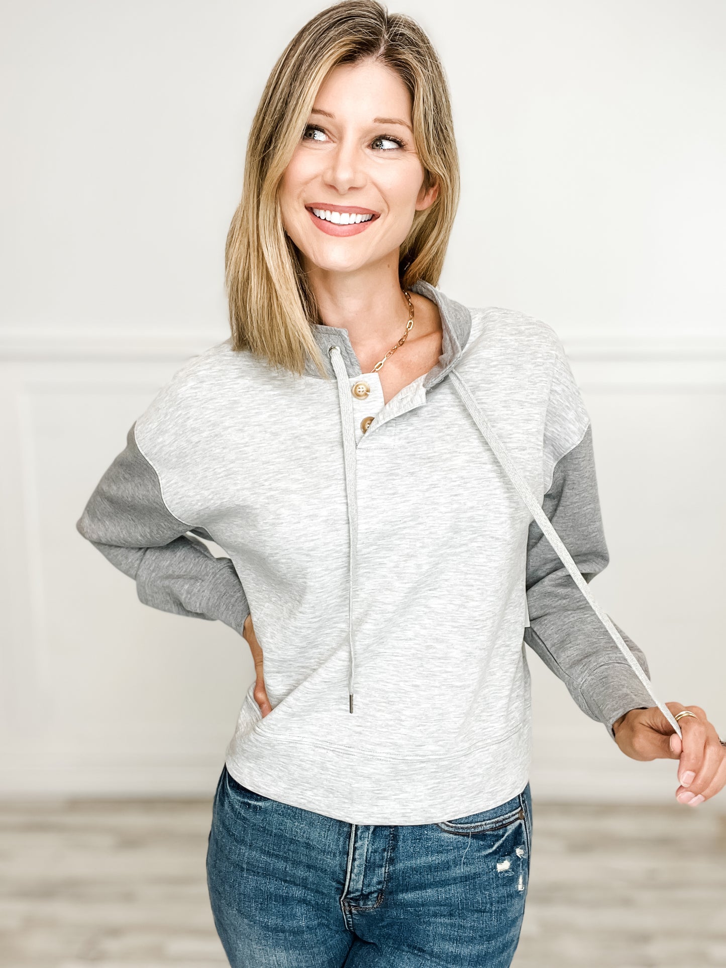 Two-Tone Long Sleeve Mock Neck Top