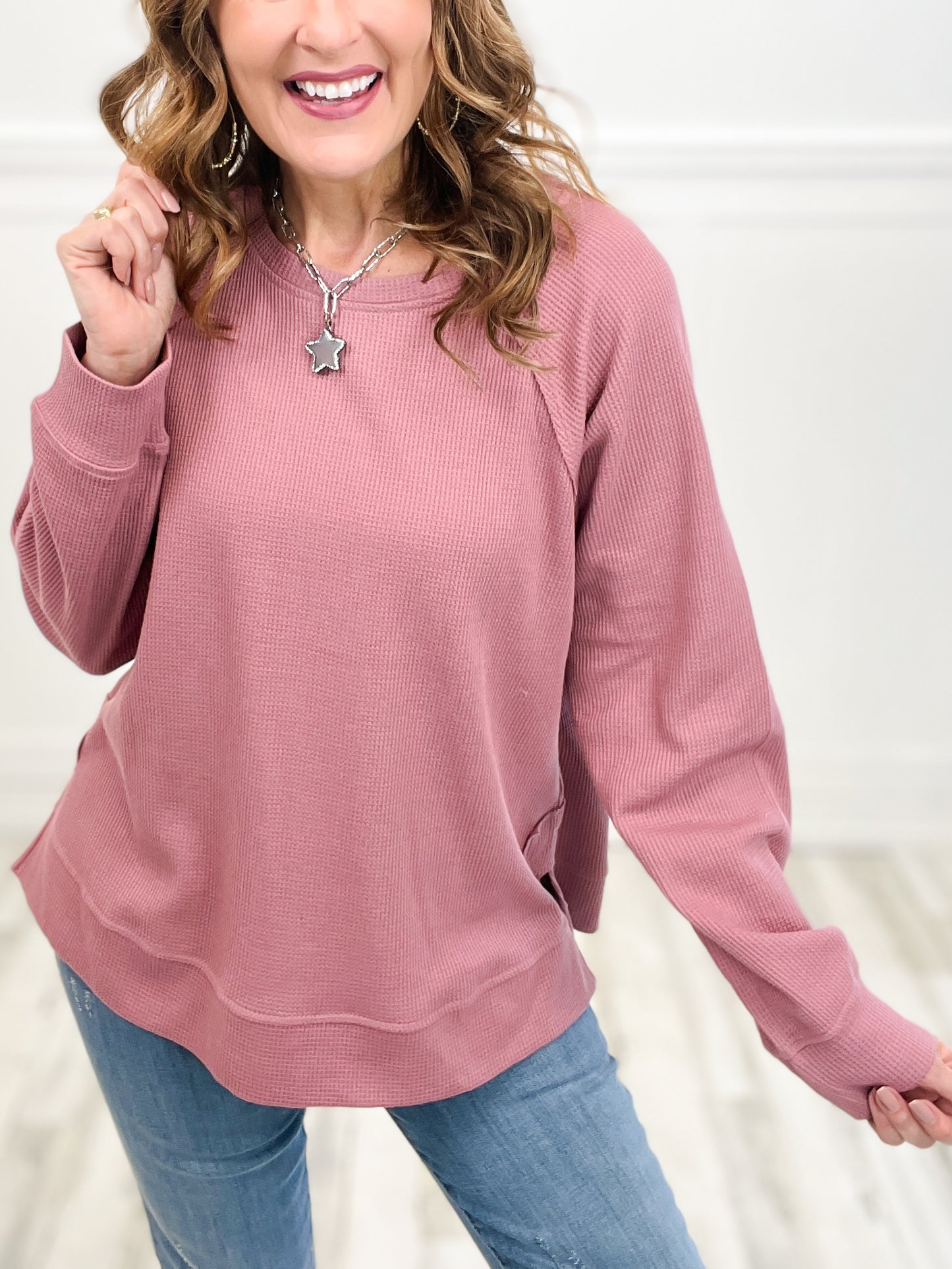 Every Breath You Take Washed Cotton Blended Thermal Casual Top