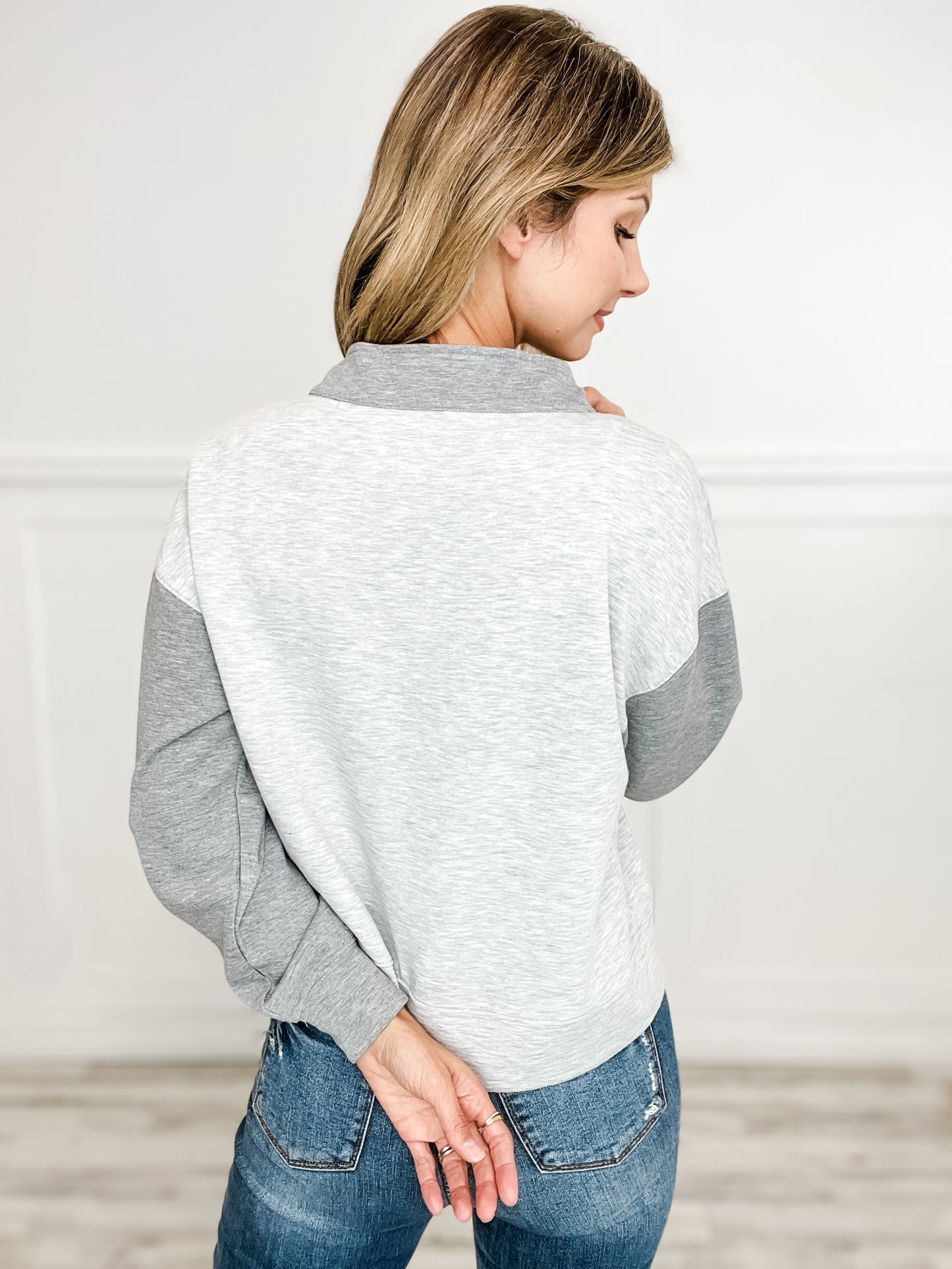 Two-Tone Long Sleeve Mock Neck Top