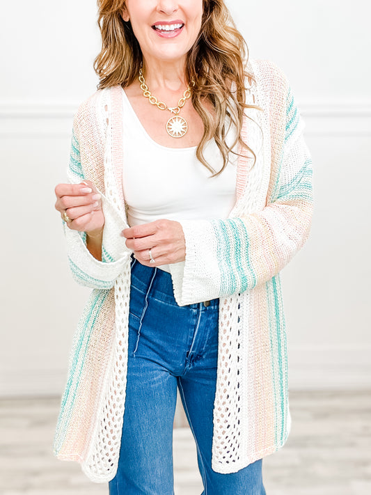 She's All That Open Front Striped Cardigan Top