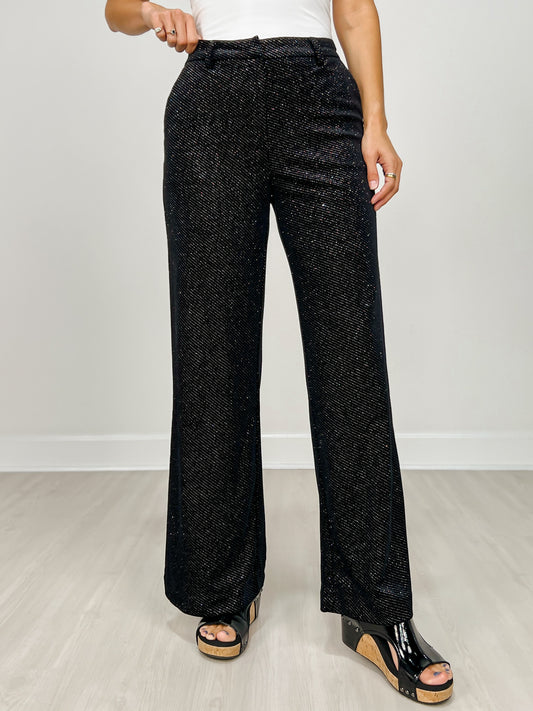 Velvet with Multi-Color Embellishments Wide Leg Trouser Pants