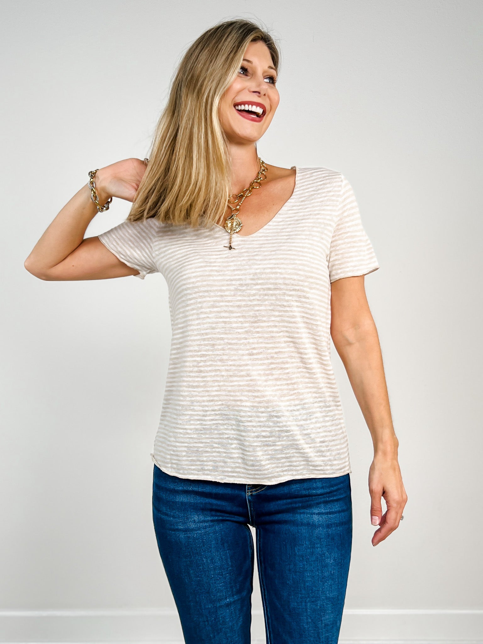 Slub Stripe Scoop Neck Tee