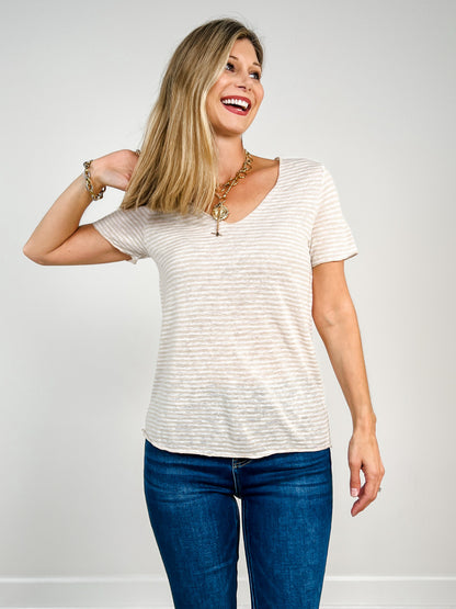 Slub Stripe Scoop Neck Tee