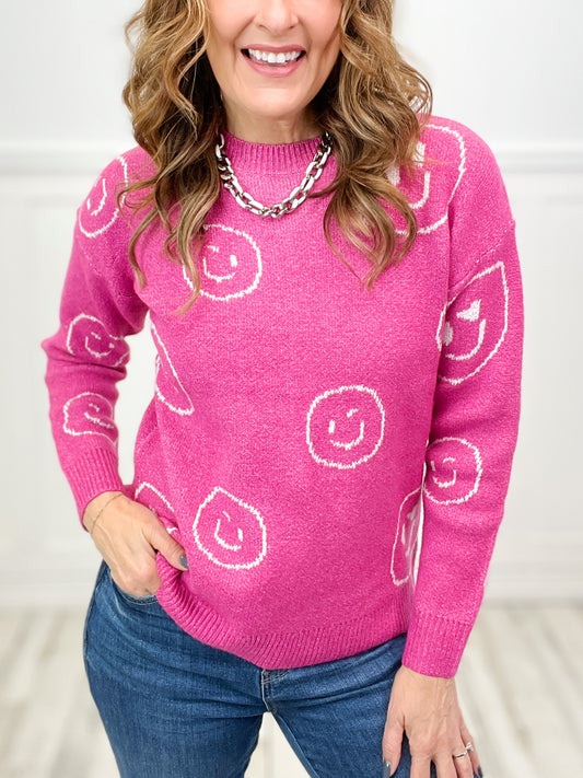 Keep It Smiley Face Knit Sweater Top