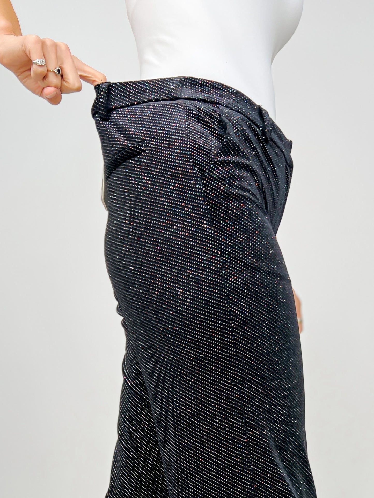 Velvet with Multi-Color Embellishments Wide Leg Trouser Pants