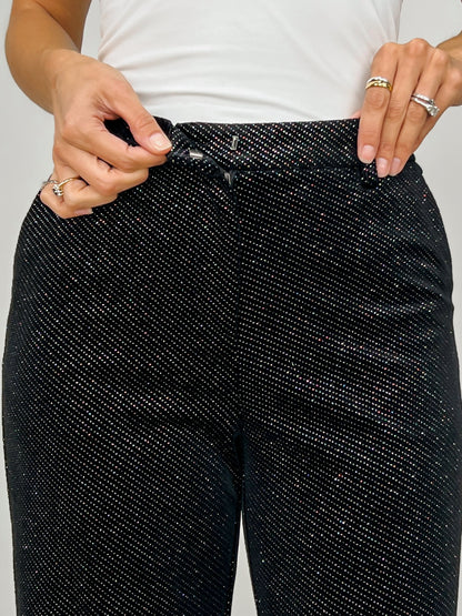 Velvet with Multi-Color Embellishments Wide Leg Trouser Pants