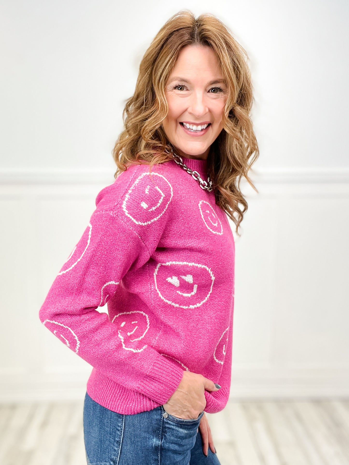 Keep It Smiley Face Knit Sweater Top