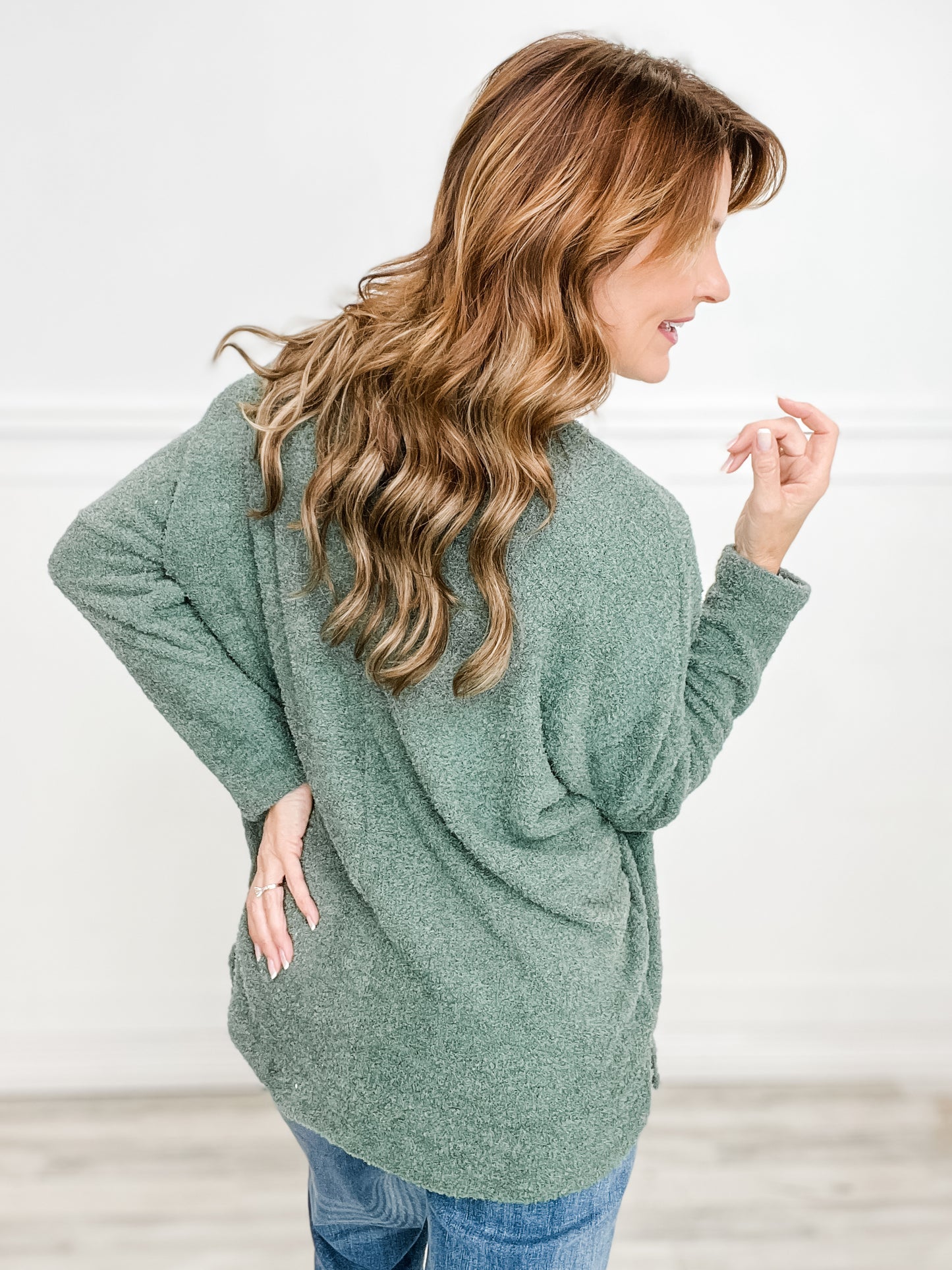 FUZZY KNIT V-NECK DOLMAN LONG SLEEVE