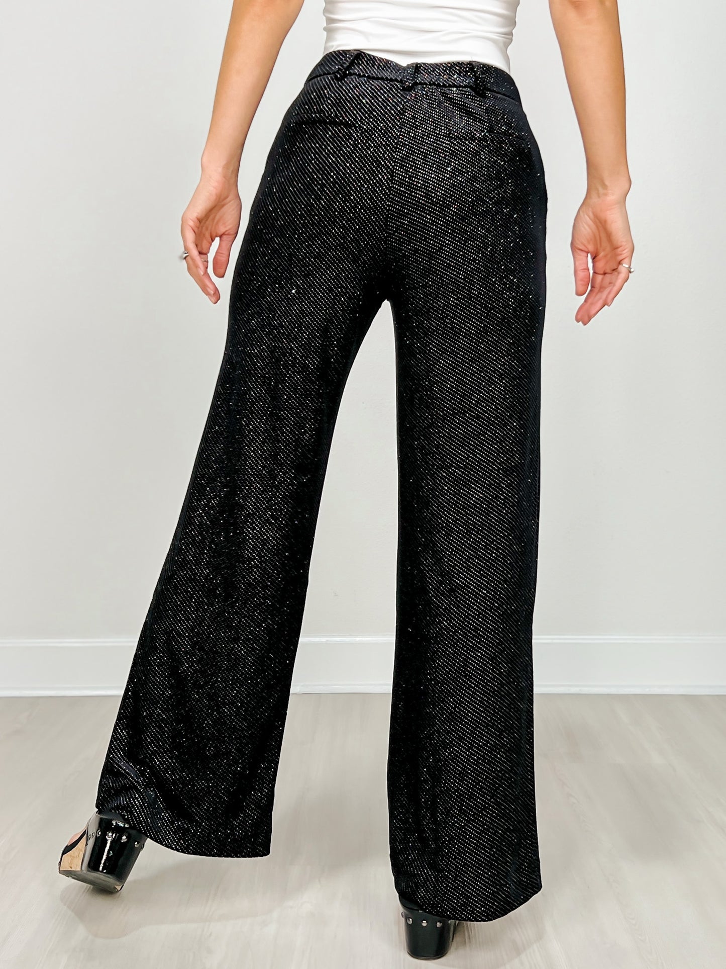 Velvet with Multi-Color Embellishments Wide Leg Trouser Pants