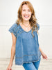 Summer Nights Smocked Vintage Washed V-Neck Top