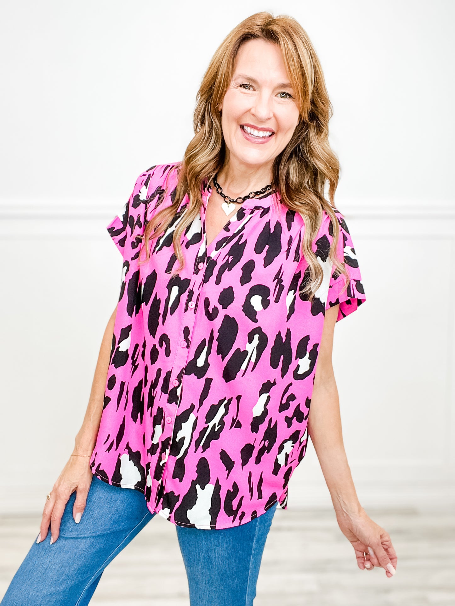 Almost Famous Leopard Print Short Kimono Sleeve Top