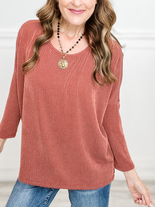 RAISED RIB LONG SLEEVE DOLMAN