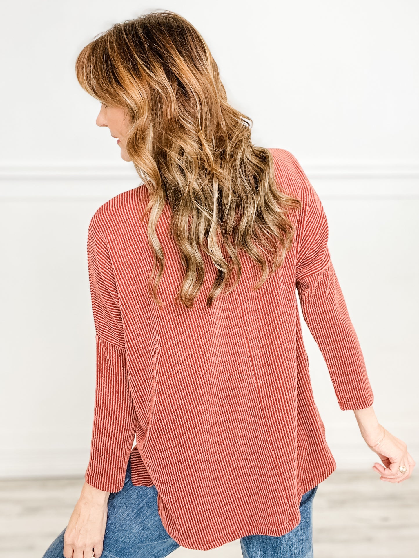 RAISED RIB LONG SLEEVE DOLMAN