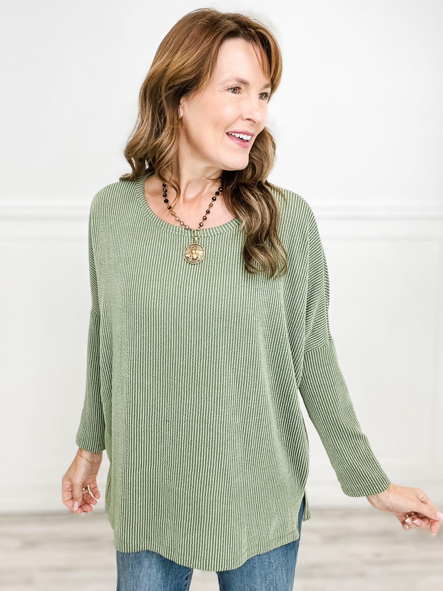 RAISED RIB LONG SLEEVE DOLMAN