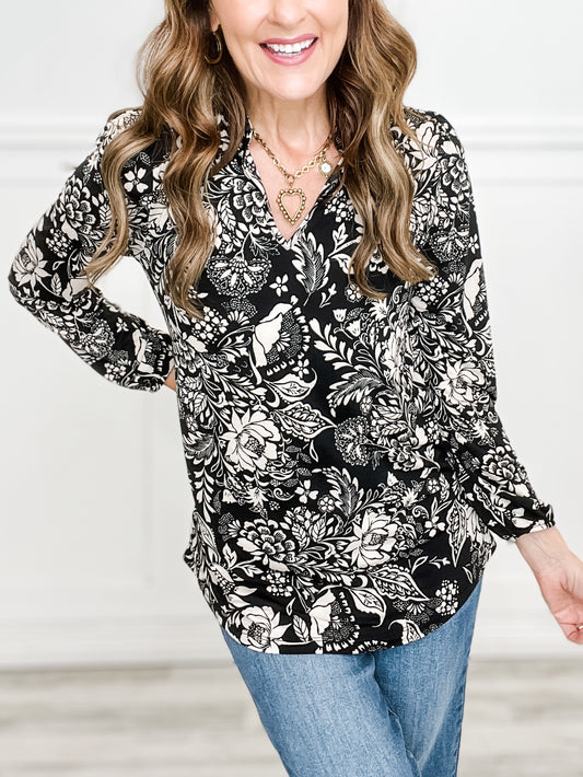 Long Sleeve Wrinkle Free Floral Print Top