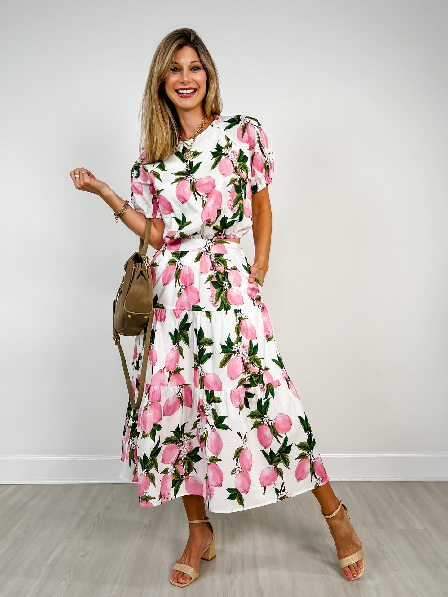 Lemon Print Tiered Skirt and Top
