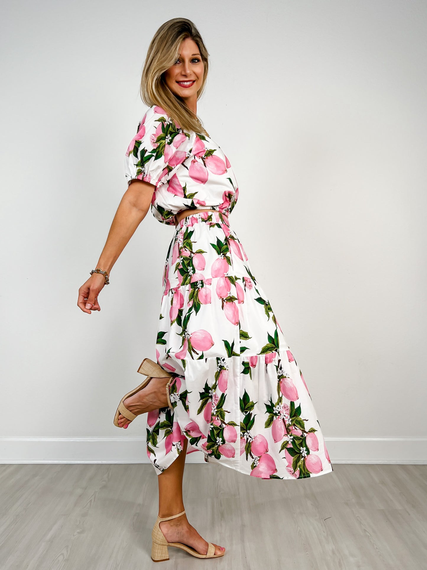 Lemon Print Tiered Skirt and Top