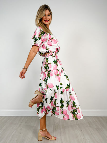 Lemon Print Tiered Skirt and Top
