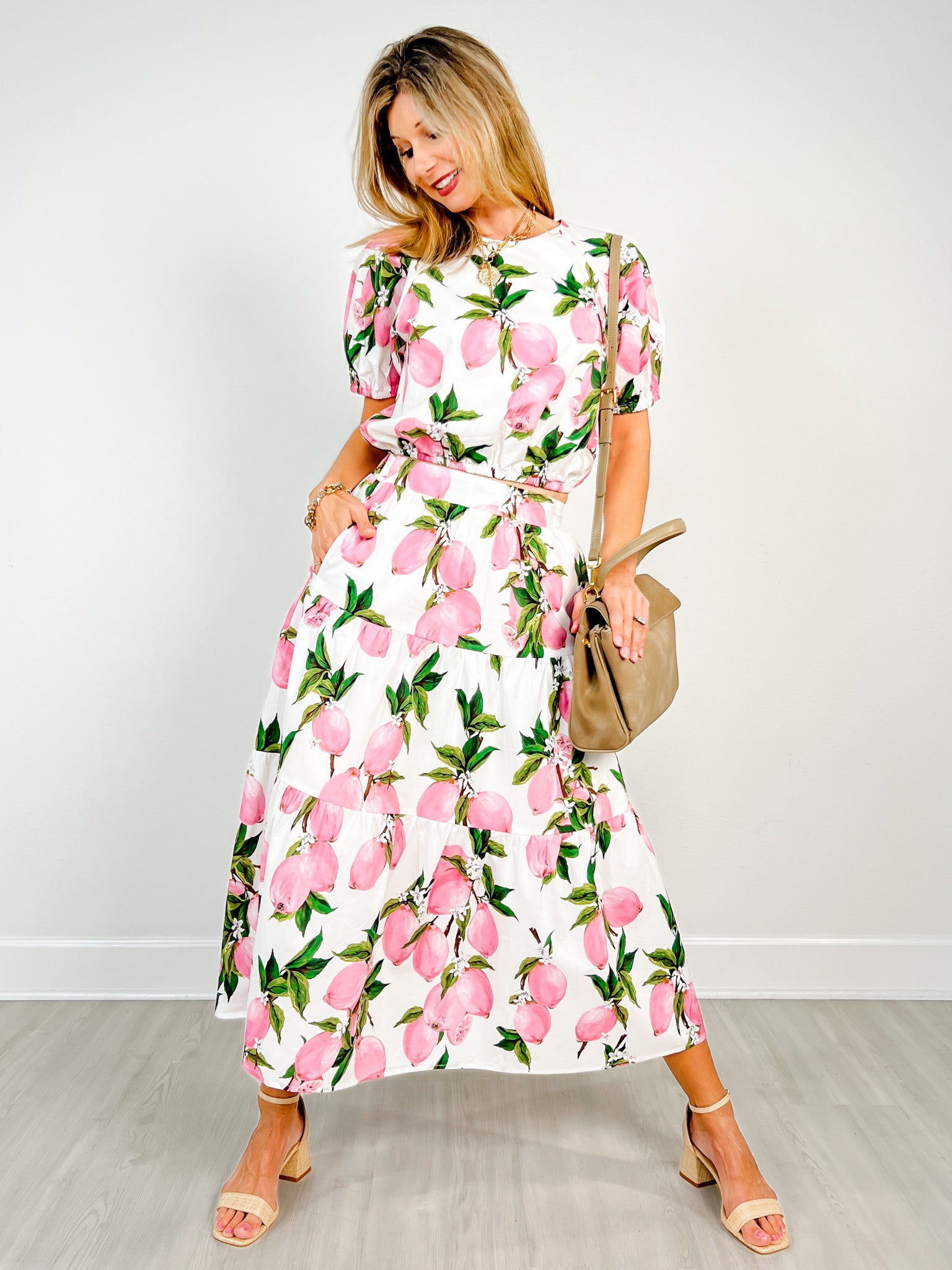 Lemon Print Tiered Skirt and Top