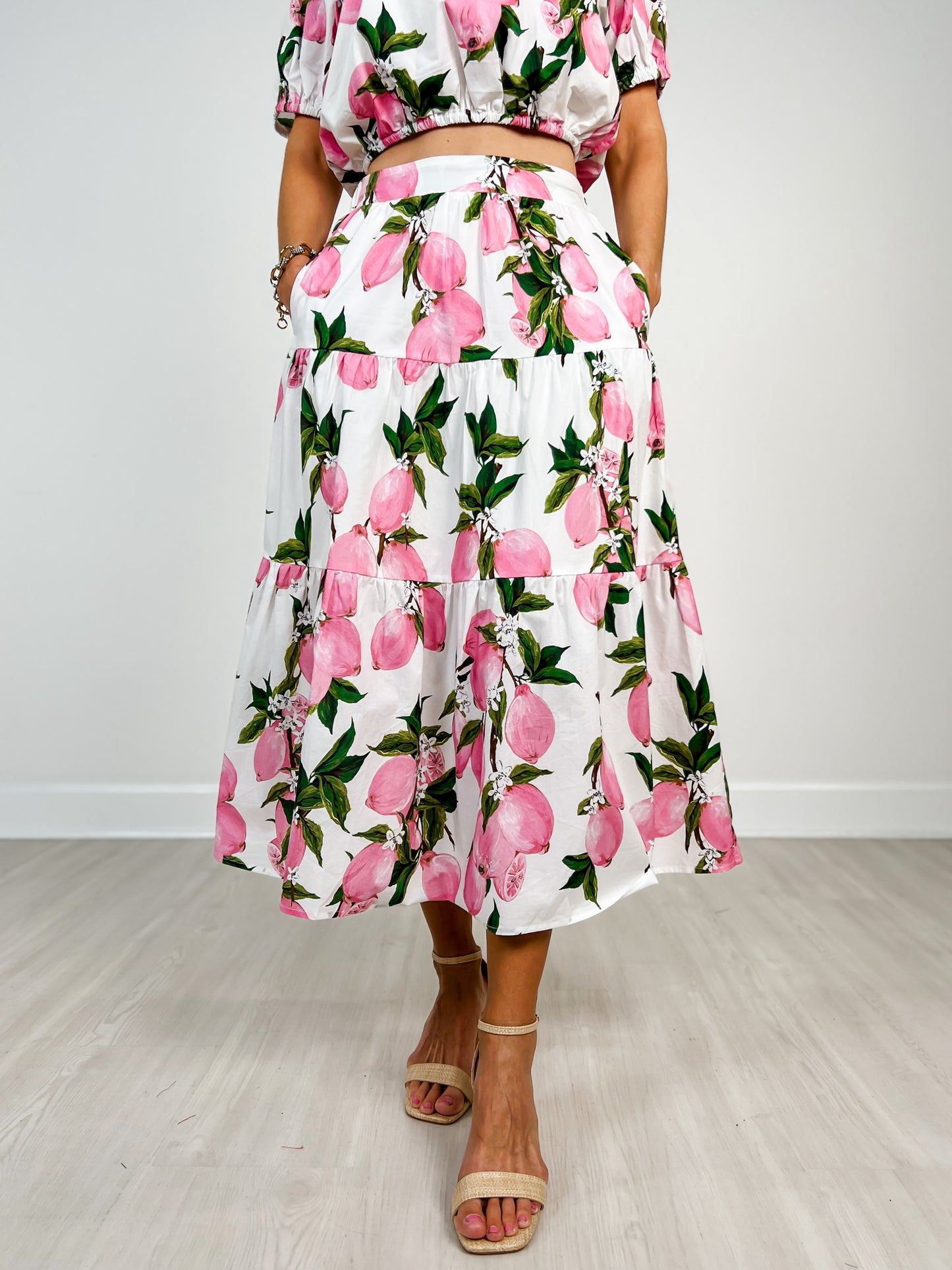 Lemon Print Tiered Skirt and Top