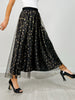 Mesh Gold Detail Star Printed Long Skirt