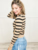 Lightweight Striped Cardigan Top with Gold Buttons Closure