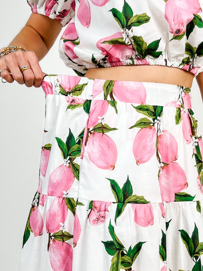 Lemon Print Tiered Skirt and Top