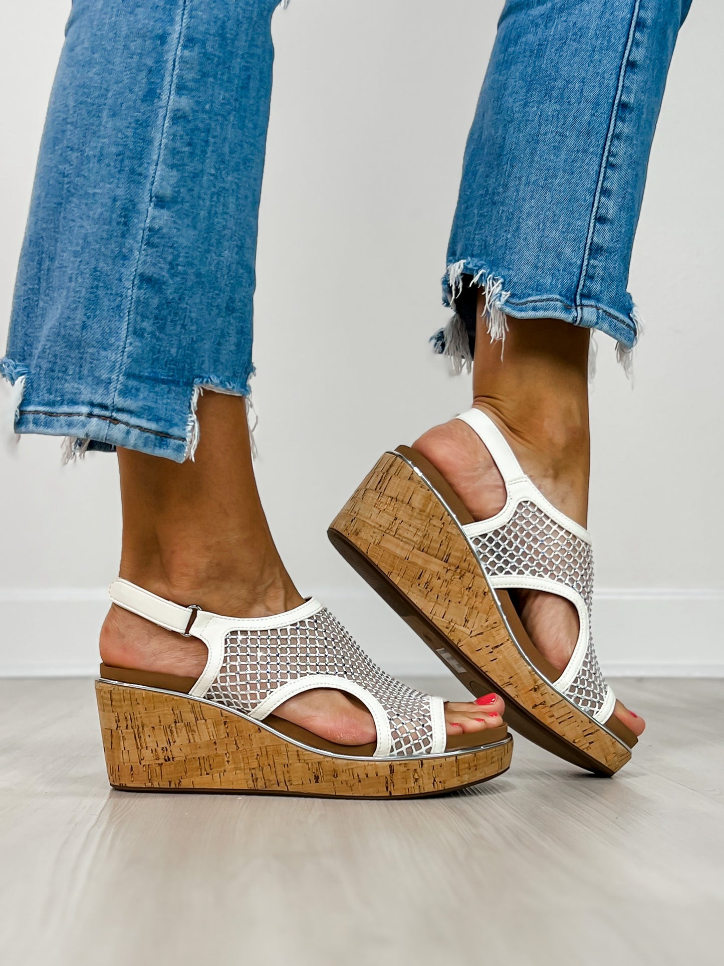 Corkys Carley Wedges in WHITE MESH