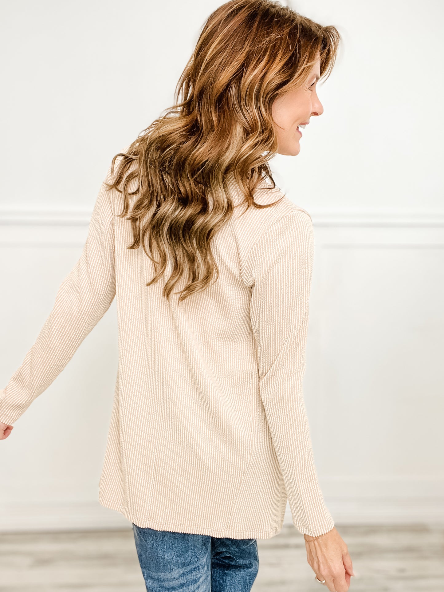 Long Sleeve Raised Ribbed Open Front Cardigan