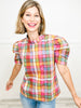 Wish Upon A Star Short Puff Sleeve Plaid Top