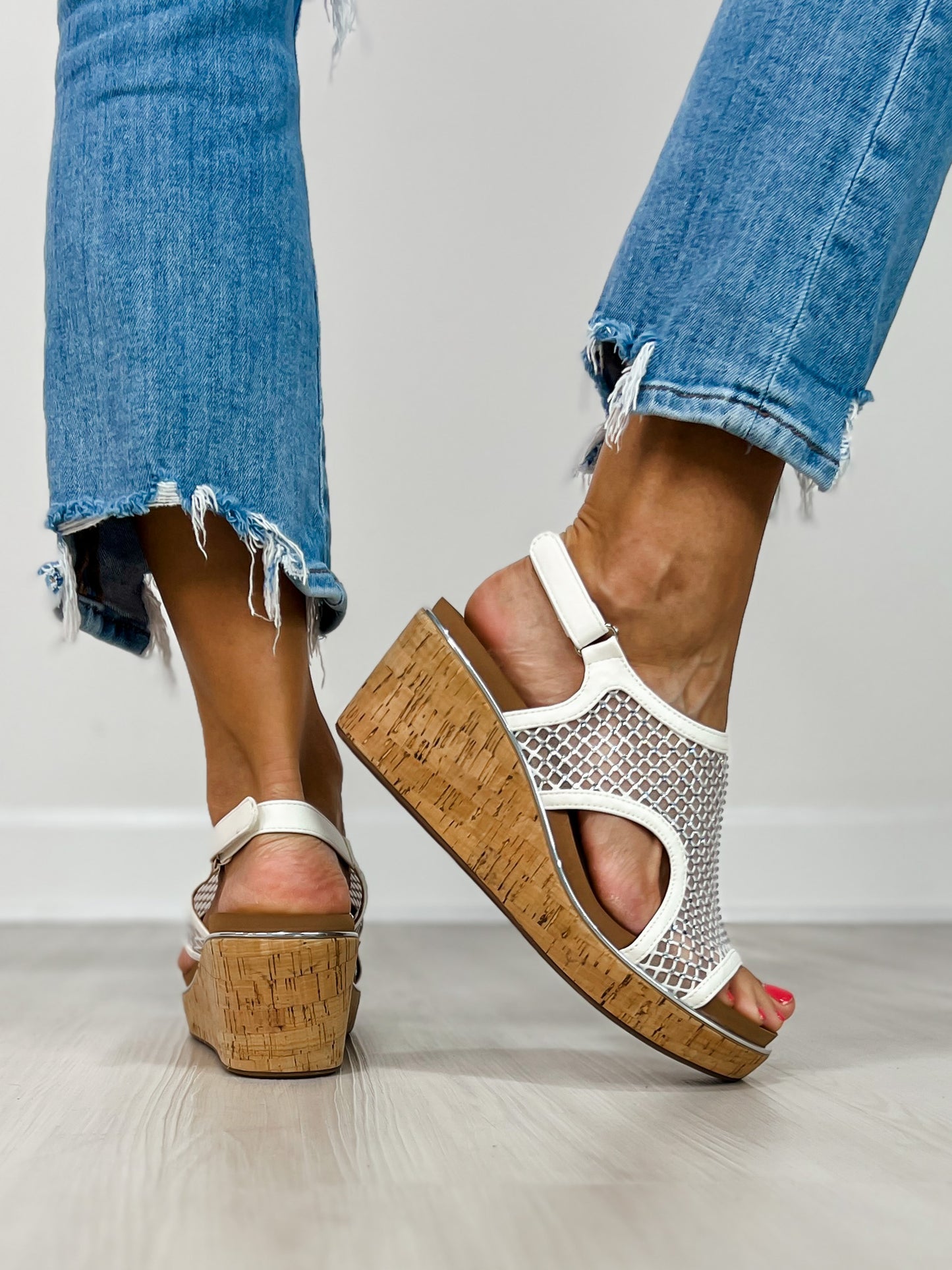 Corkys Carley Wedges in WHITE MESH