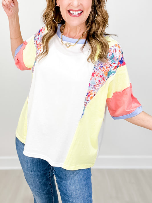 Relaxed Fit Color Block Short Sleeve Top