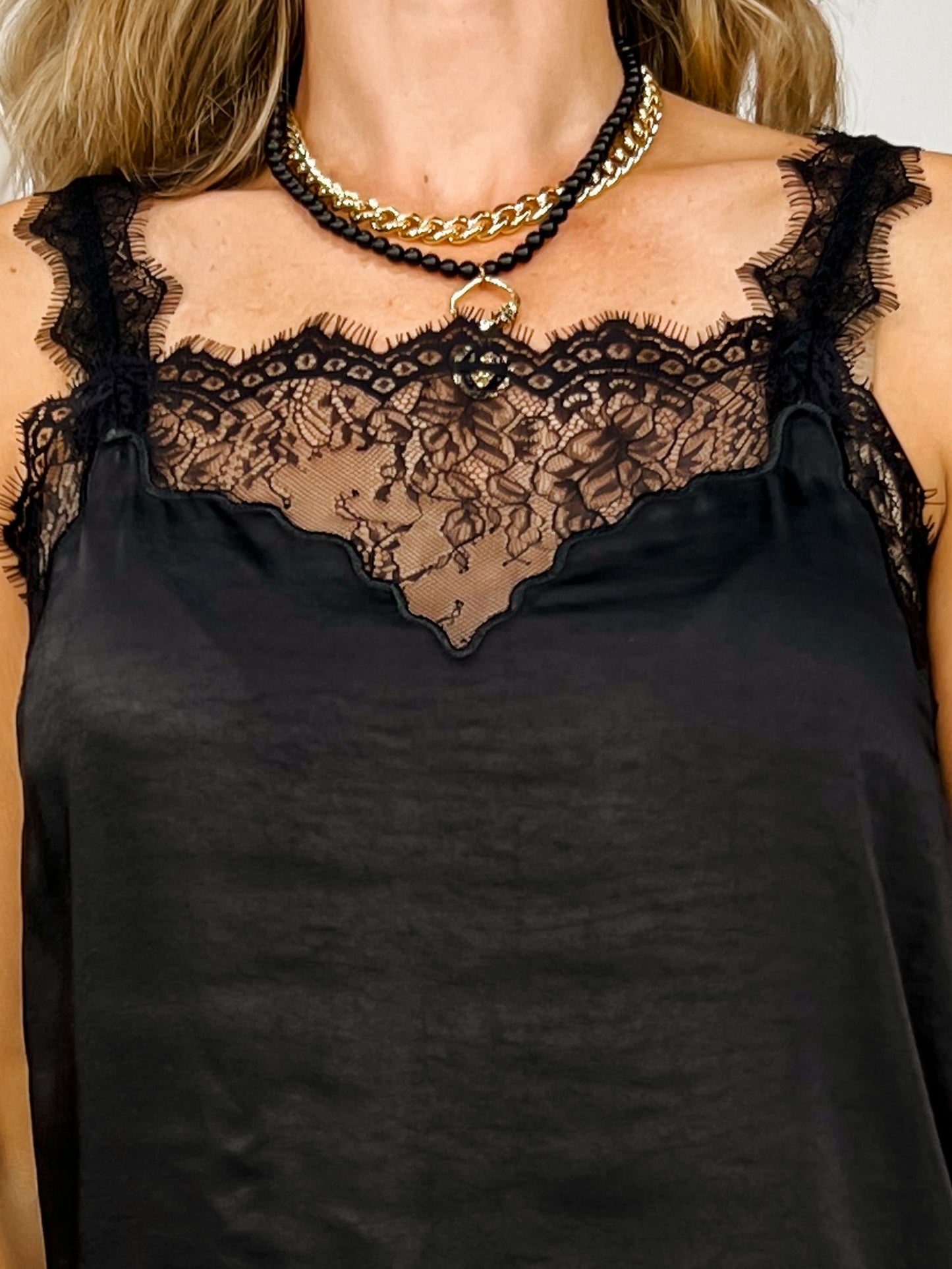 Lace Trim Satin Cami Top