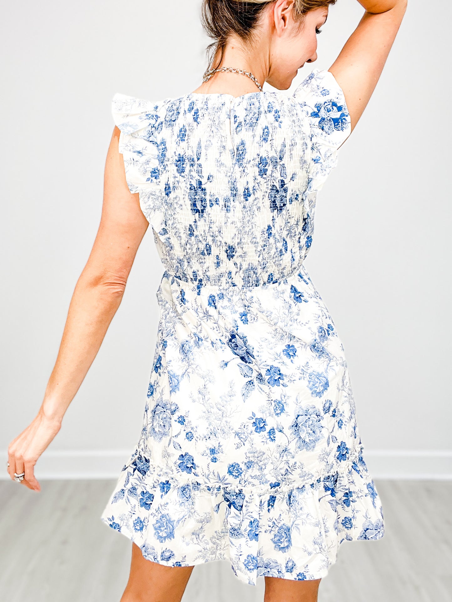 Antique Floral Smock And Ruffle Dress