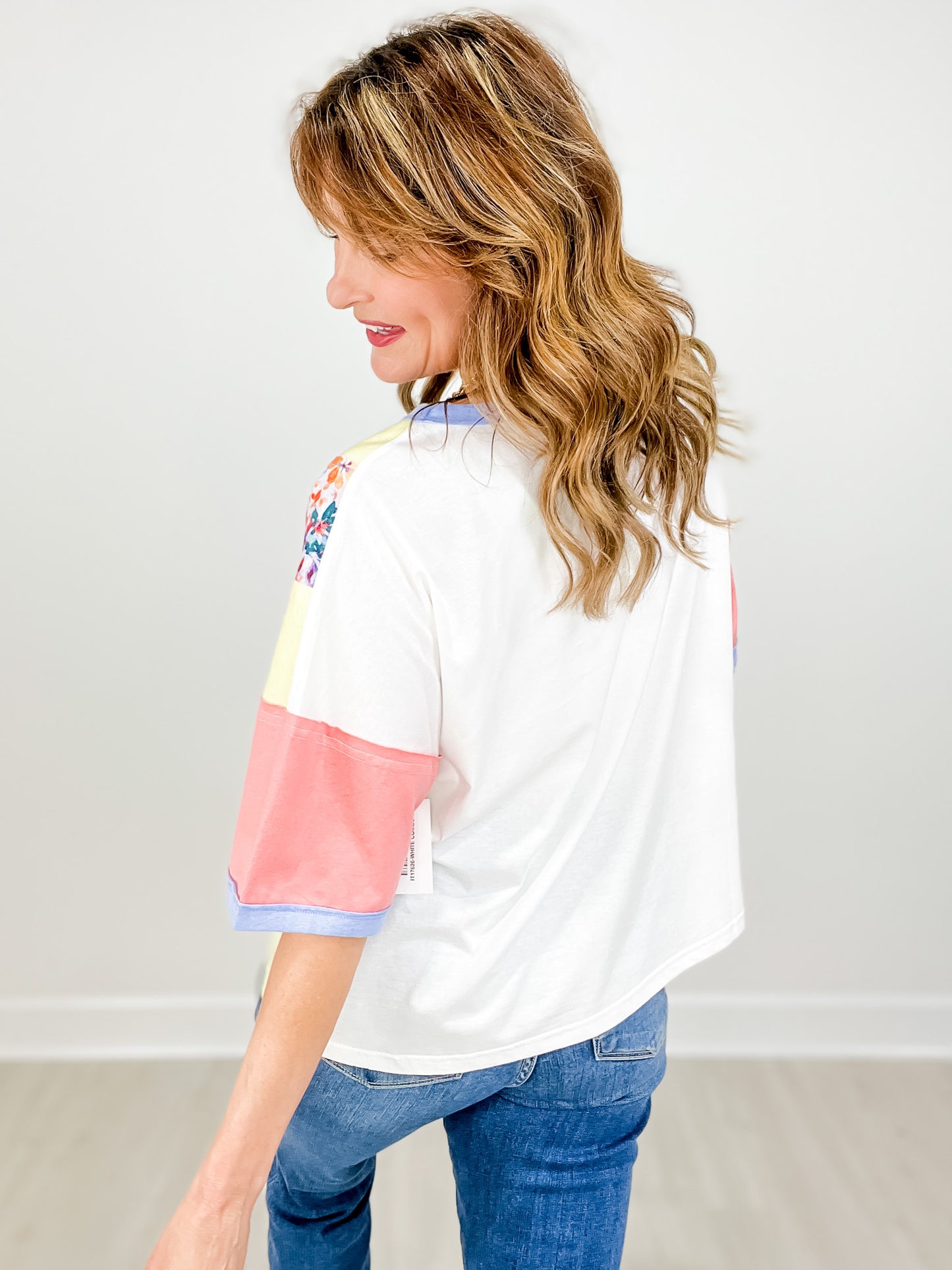 Relaxed Fit Color Block Short Sleeve Top