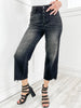 Judy Blue ROWAN Hi-Rise Raw Hem Cropped Button Fly Black Denim Jeans