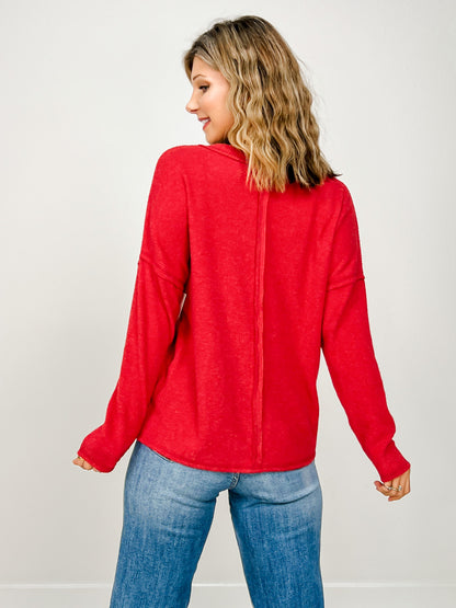 Ribbed V-neck Drop Shoulder Top