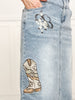 Western Embroidered Embellished Midi Denim Skirt