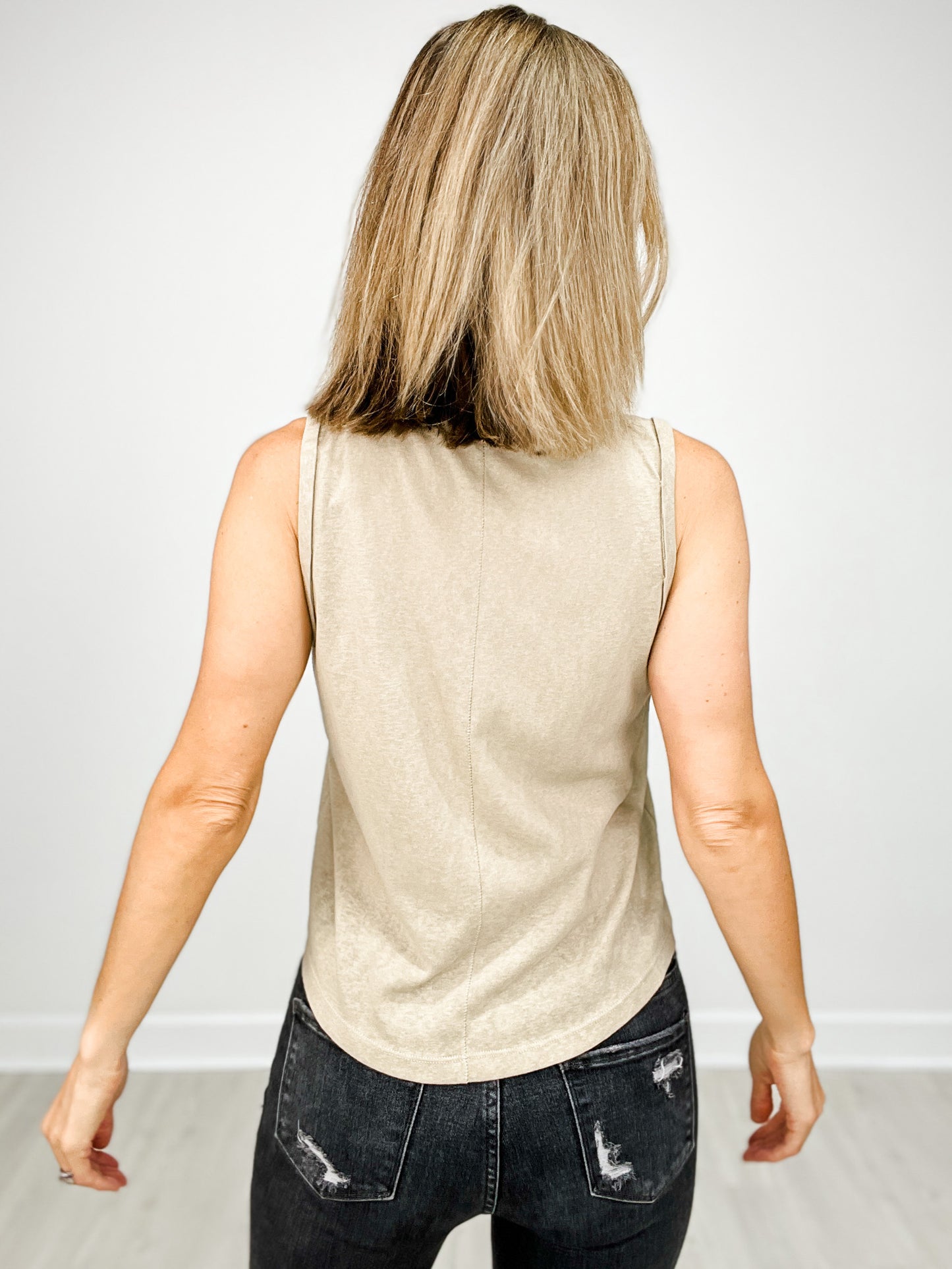 Cotton Rolled-Up Sleeve Tank Top