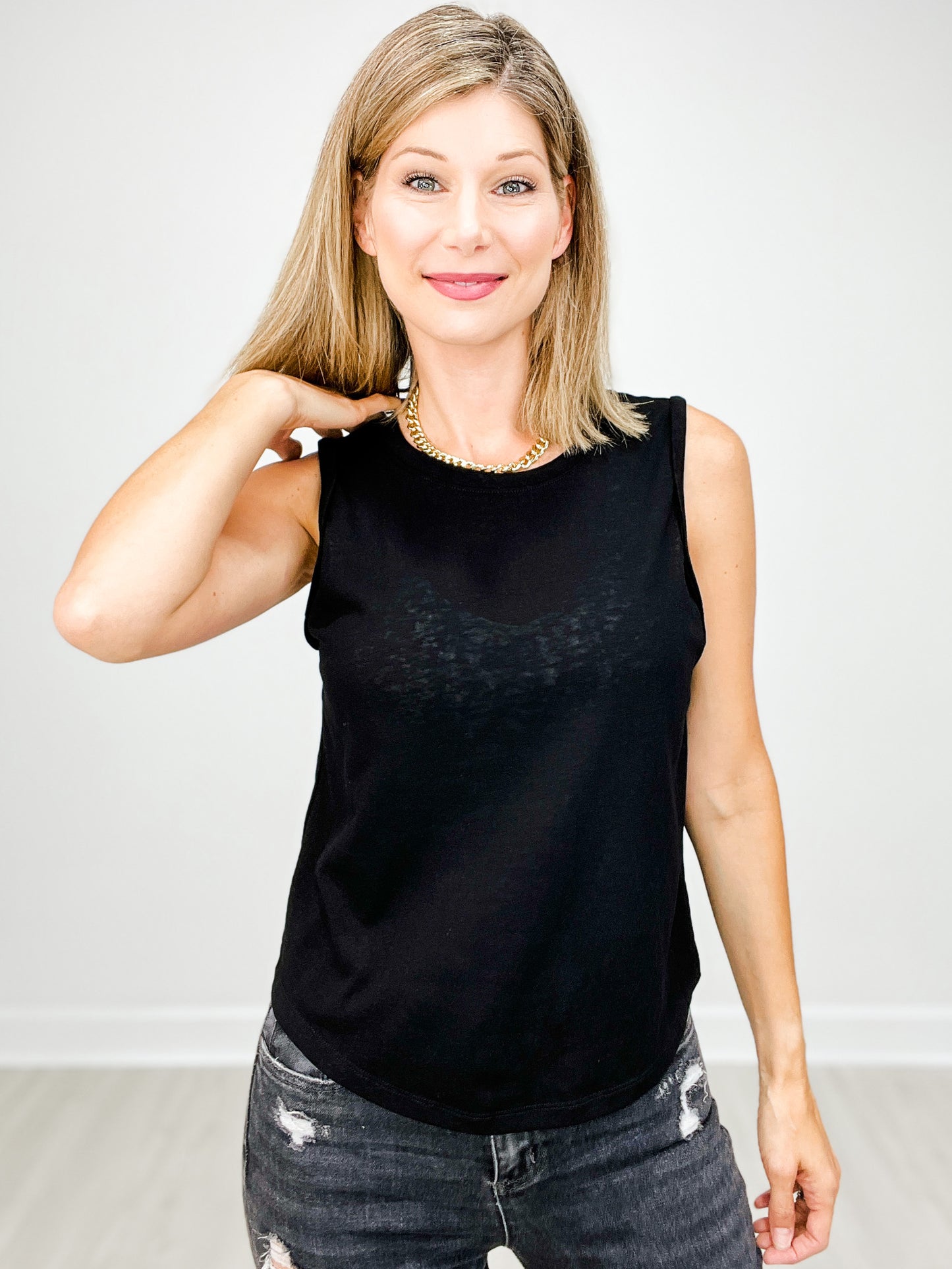 Cotton Rolled-Up Sleeve Tank Top