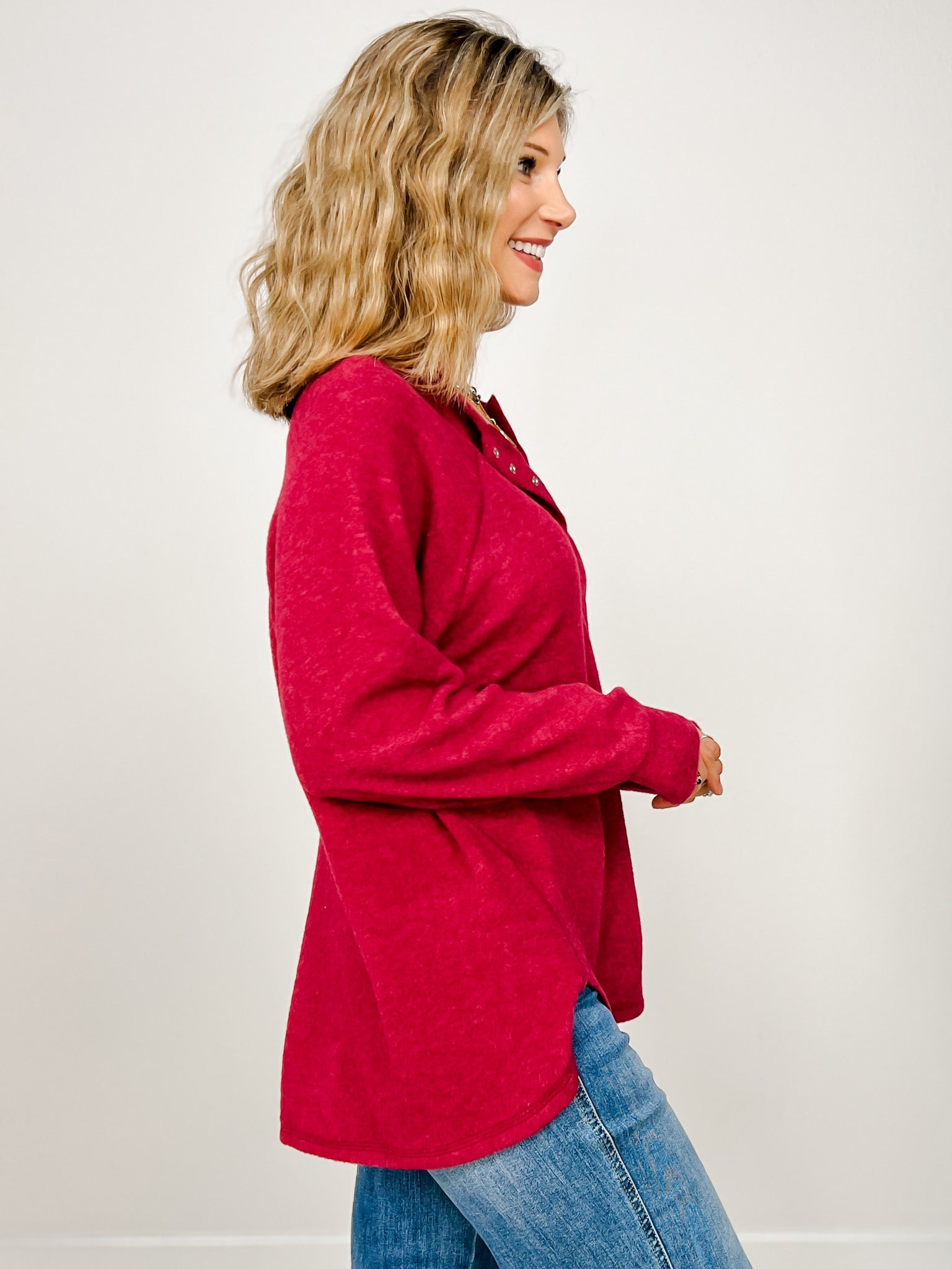 Brushed Mélange Hacci Oversized Henley Top