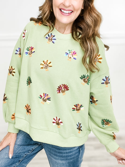 Queen of Sparkles Green Multi Turkey Sweatshirt