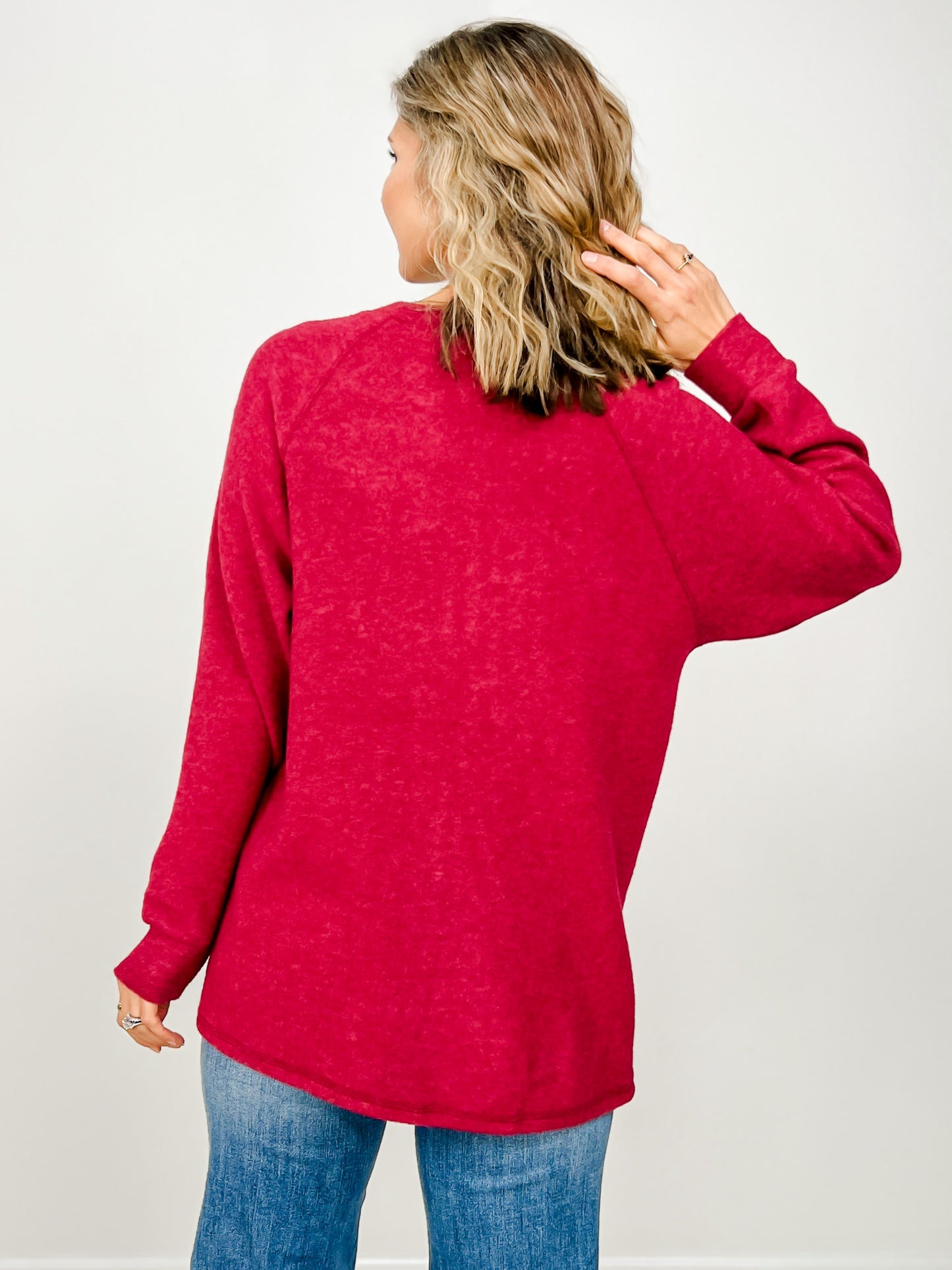 Brushed Mélange Hacci Oversized Henley Top