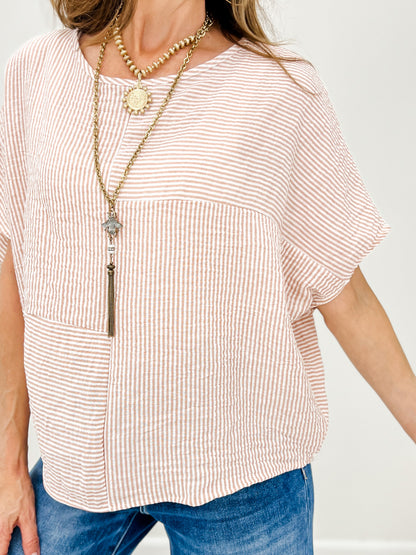 Relaxed Fit Patchwork Striped Dolman Sleeve Top