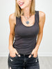 Ribbed Scoop Neck Sleeveless Tank Top with Raw Seam