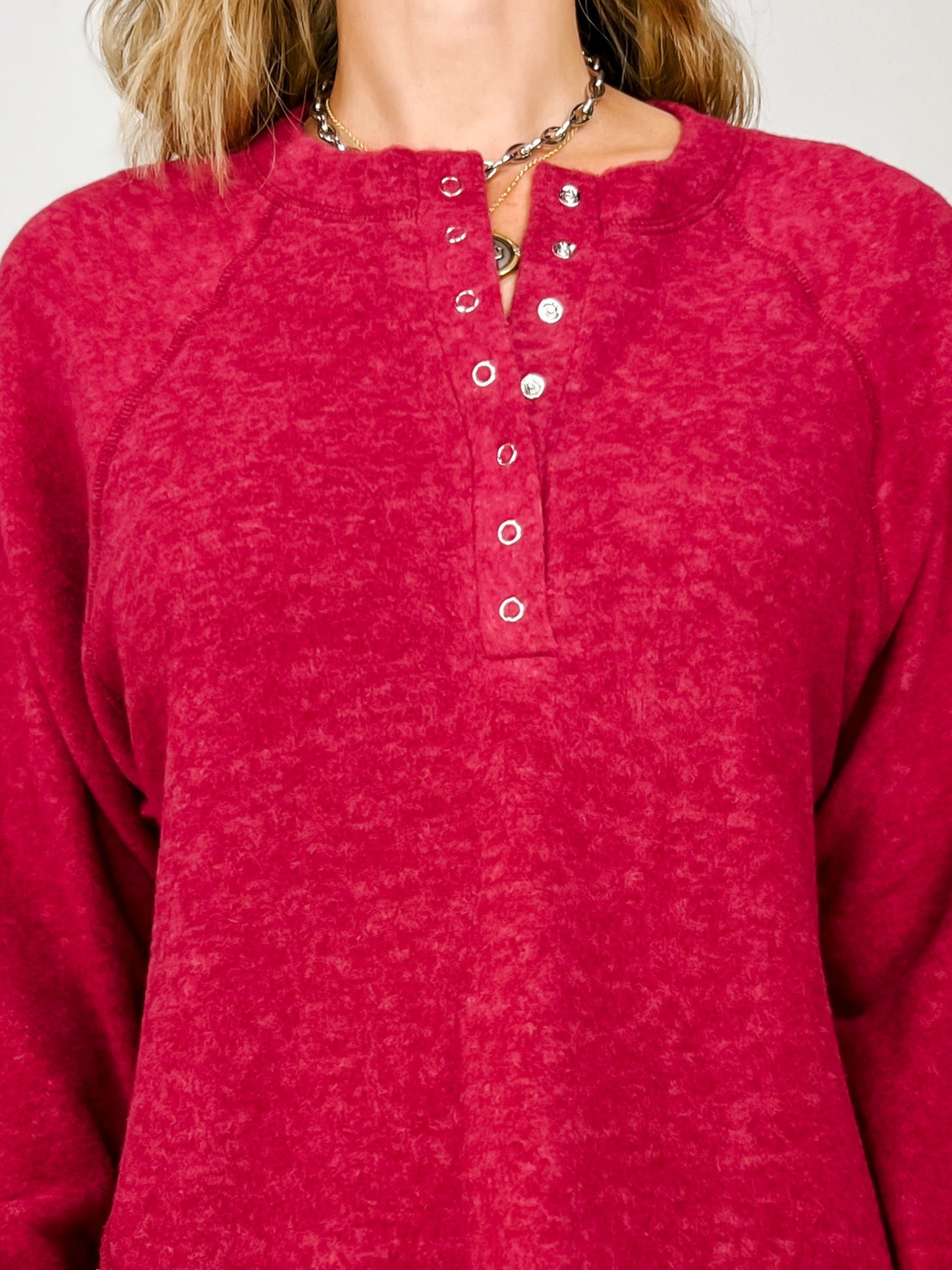 Brushed Mélange Hacci Oversized Henley Top