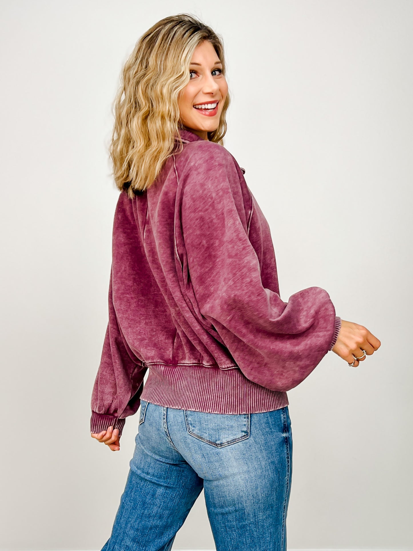 Acid Wash Fleece Button Up Collared Pullover