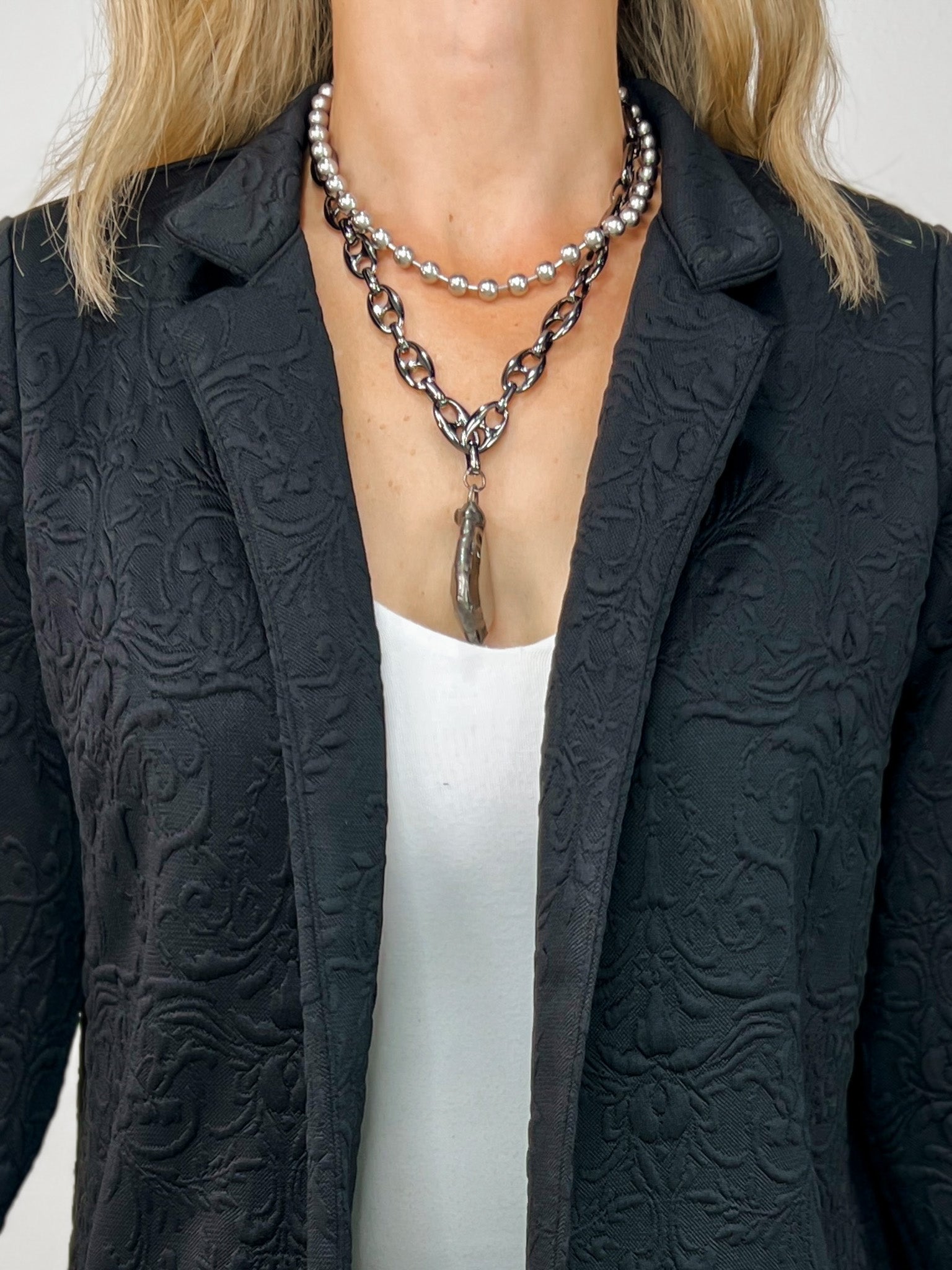 Jacquard Textured Midi Coat in Black