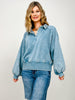 Acid Wash Fleece Button Up Collared Pullover